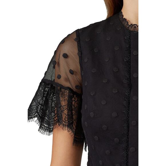 Saloni Andie Black Polka Dot Mesh Short Sleeve Cocktail Midi Dress Size 6 - Picture 6 of 15